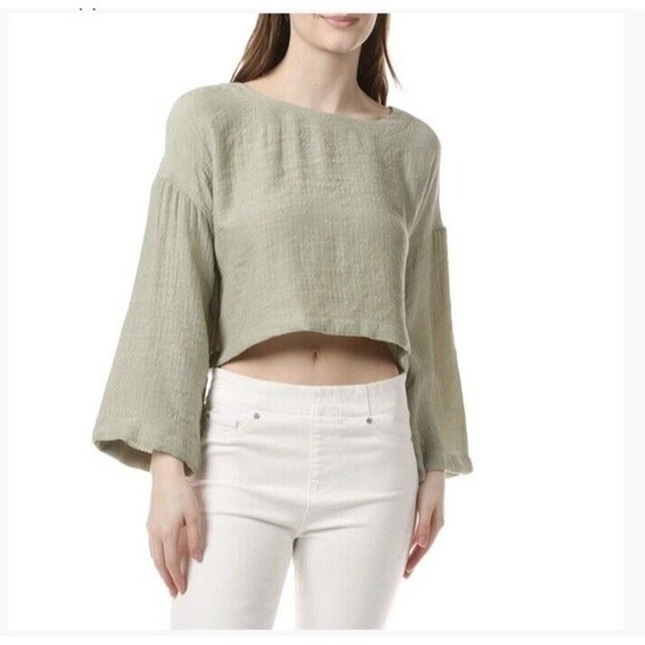 New Blue Pepper Green Boxy Croped Top Blouse M Junior Girls 3/4 Sleeve - Picture 1 of 6